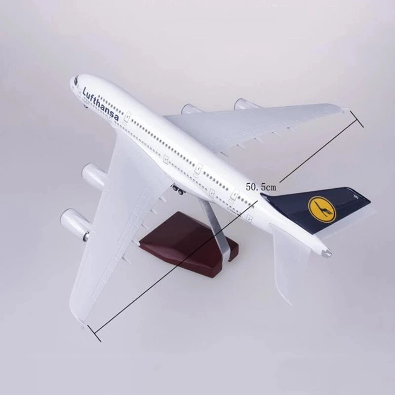 Modelo de avión de 46CM, escala 1/160, 380 A380, Lufthansa, modelo de línea aérea con luz y rueda, avión de resina de plástico fundido a presión, juguete para coleccionar