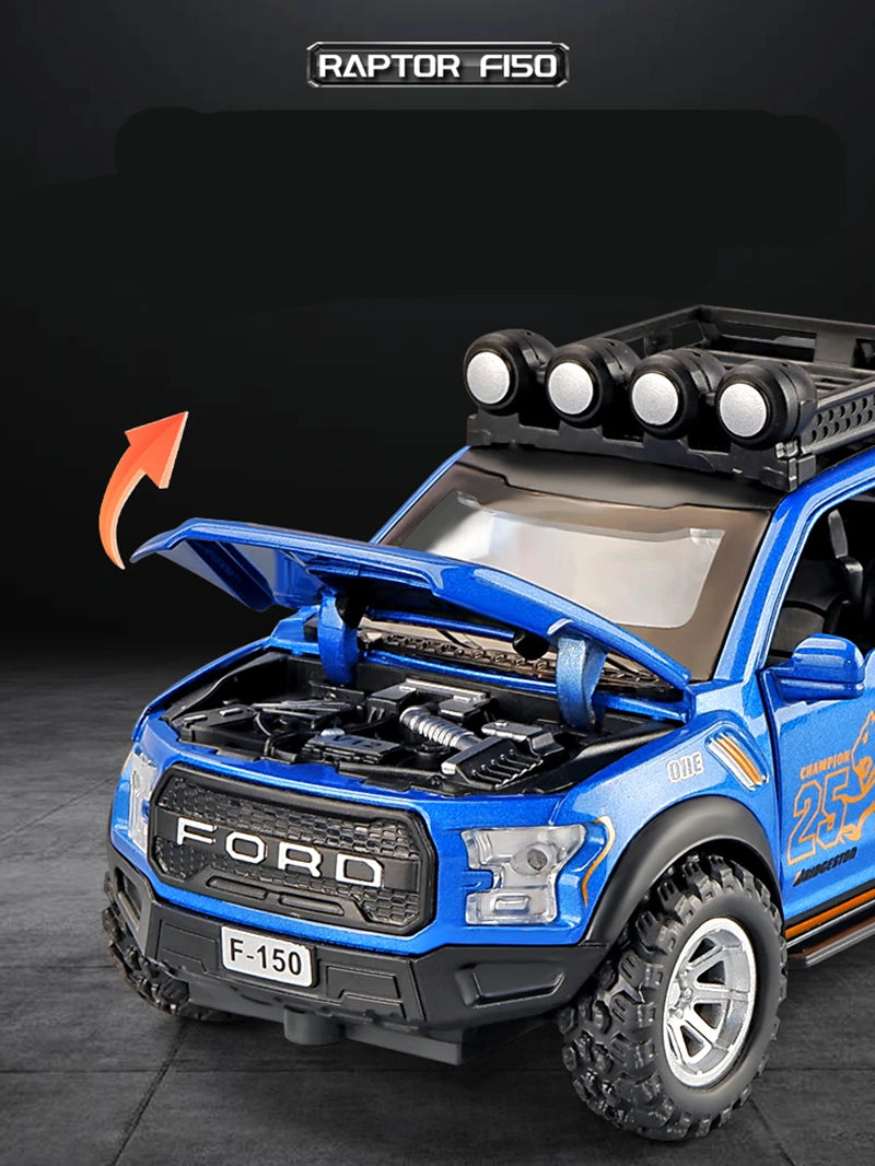 1:32 Ford Raptor F150 Alloy Pickup Car Model Diecasts Metal Toy Off-road Vehicles Car Model Collection Sound and Light Kids Gift