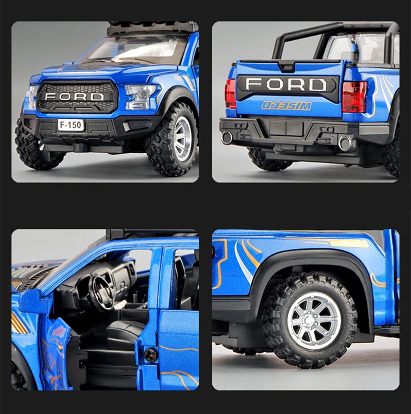 1:32 Ford Raptor F150 Alloy Pickup Car Model Diecasts Metal Toy Off-road Vehicles Car Model Collection Sound and Light Kids Gift