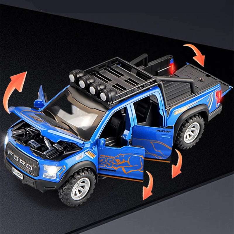 1:32 Ford Raptor F150 Alloy Pickup Car Model Diecasts Metal Toy Off-road Vehicles Car Model Collection Sound and Light Kids Gift