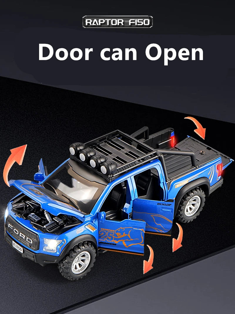 1:32 Ford Raptor F150 Alloy Pickup Car Model Diecasts Metal Toy Off-road Vehicles Car Model Collection Sound and Light Kids Gift