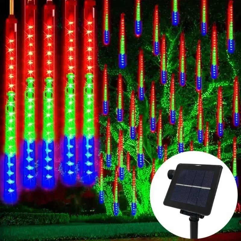 Navidad 2025 LED Solar lluvia de meteoros luz de lluvia caída gota de lluvia guirnalda de luces para fiesta Patio decoración navideña