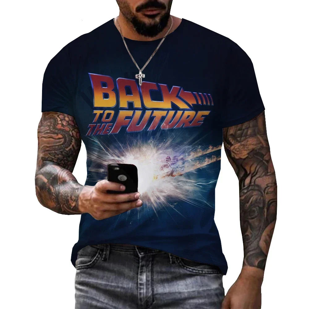 Summer Men's T-shirt Movie Returns To The Future 3D Printing Fashion Casual Street Round Neck Short Sleeved Cartoon Loose Top