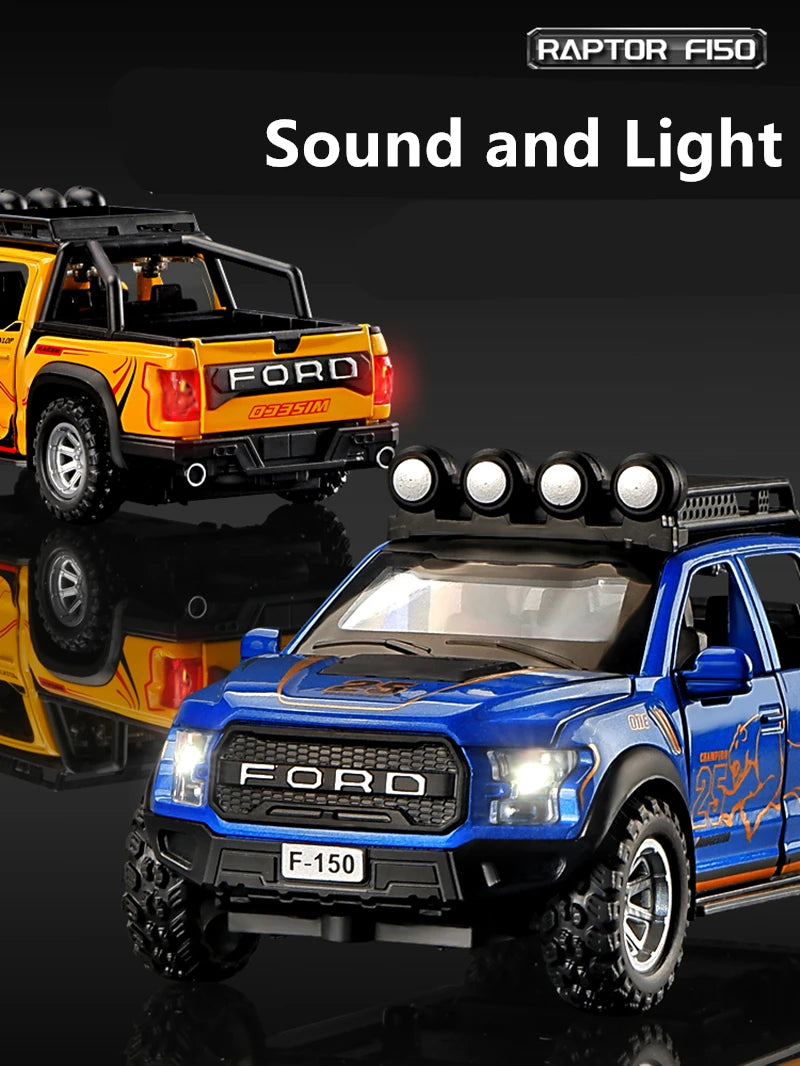 1:32 Ford Raptor F150 Alloy Pickup Car Model Diecasts Metal Toy Off-road Vehicles Car Model Collection Sound and Light Kids Gift