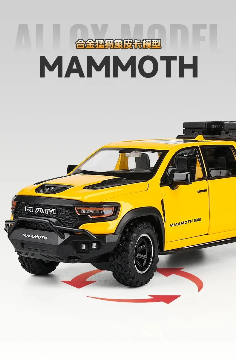 1:32 Dodge RAM 1000 TRX Mammoth Picku Alloy Car Model Sound And Light Pull Back Children's Toy Collectibles Birthday Gift