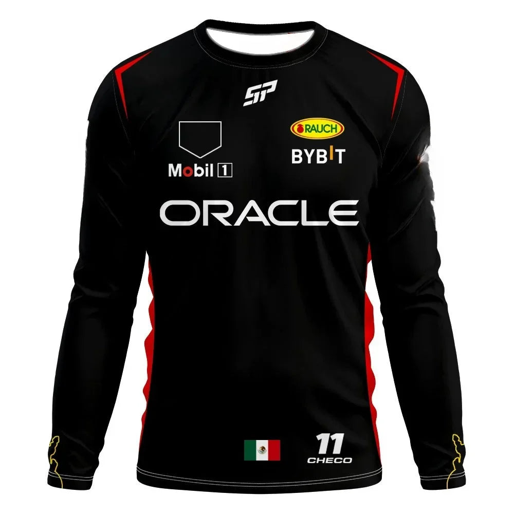 F1 Team Long Sleeve T-shirt Spring And Autumn Edition Extra Large Men's T-shirt 2024 Red Team Checo 11 Driver's Clothing T-shirt