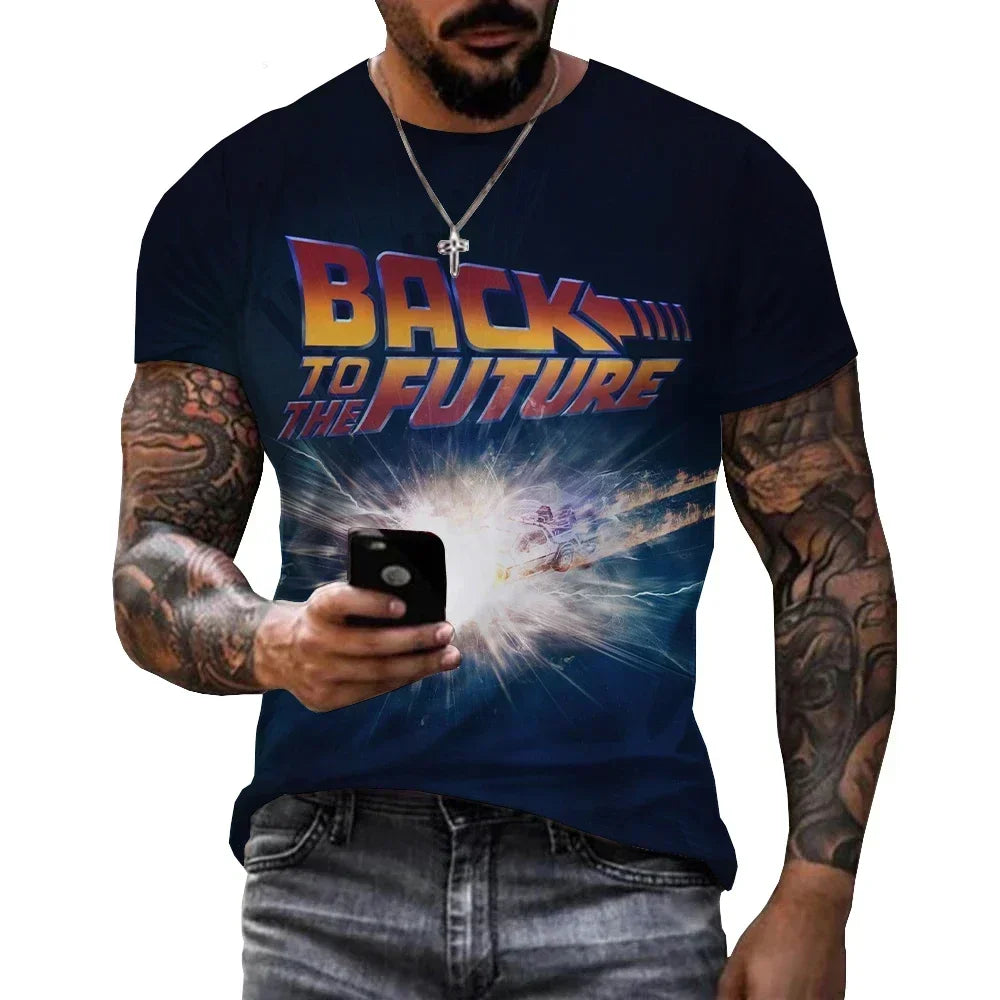 Summer Men's T-shirt Movie Returns To The Future 3D Printing Fashion Casual Street Round Neck Short Sleeved Cartoon Loose Top