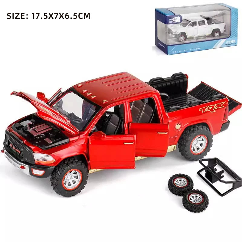 1:32 RAM Pickup Truck Alloy Model with Sound, Light & Spring-Back Action - Kids' Toy for Adventurous Play