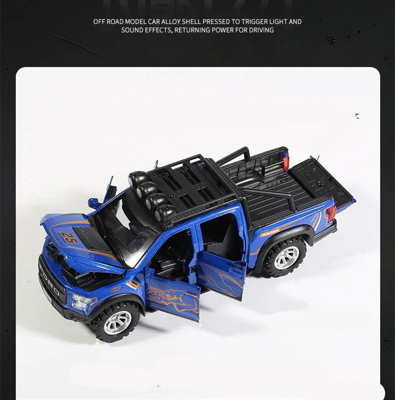 1:32 Ford Raptor F150 Alloy Pickup Car Model Diecasts Metal Toy Off-road Vehicles Car Model Collection Sound and Light Kids Gift