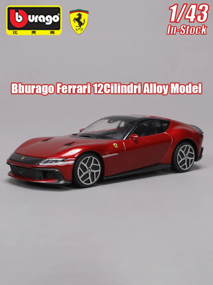 Bburago-modelo de coche fundido a presión, escala 1:43, Ferrari 12cilindri, adorno coleccionable en miniatura, regalo personalizado para juego de simulación