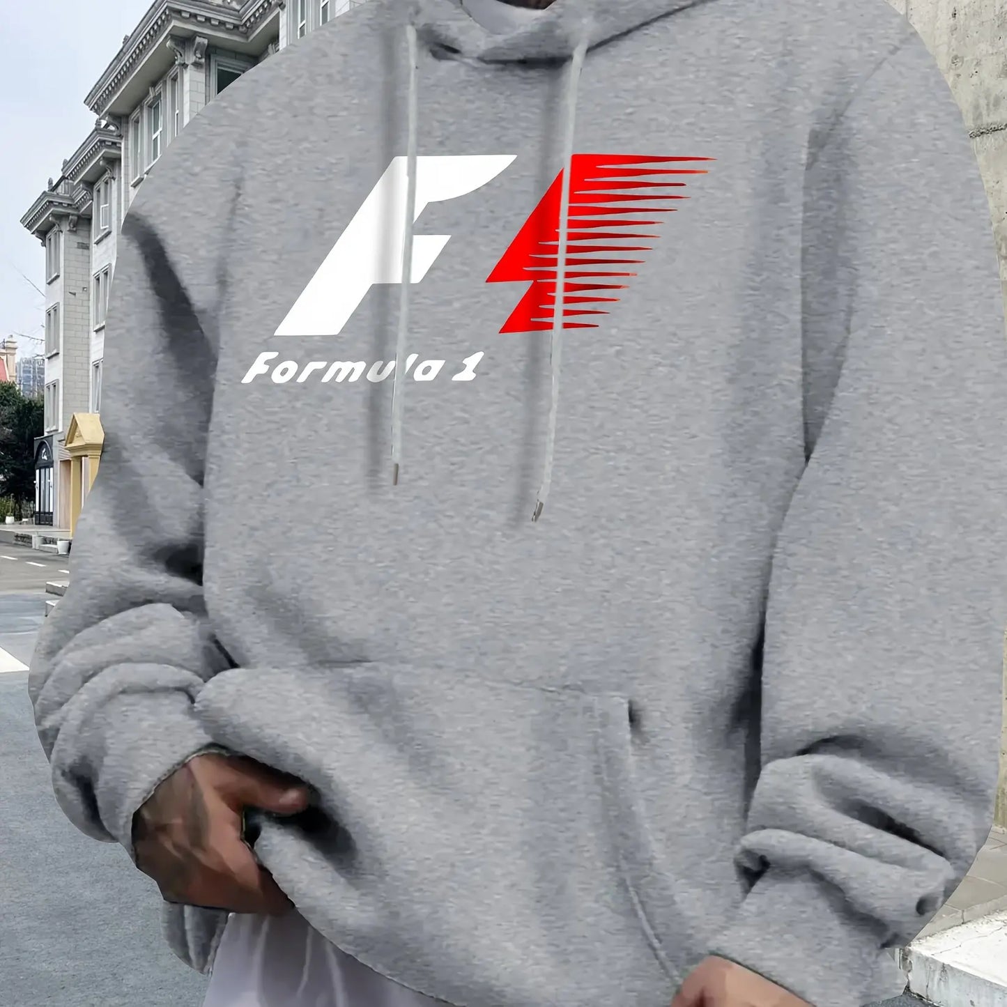 Men's Casual Hooded Sweatshirt with Formula 1 Graphic Print, Relaxed Fit Pullover, All-Season Sportswear, Fashion Sportswear