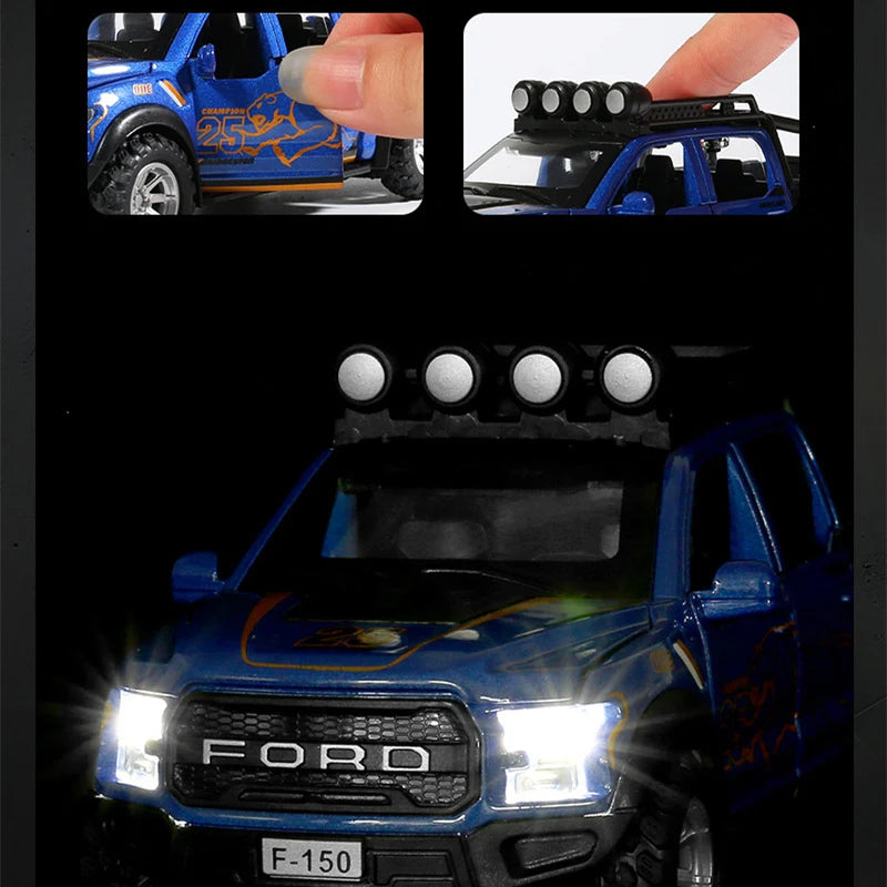 1:32 Ford Raptor F150 Alloy Pickup Car Model Diecasts Metal Toy Off-road Vehicles Car Model Collection Sound and Light Kids Gift