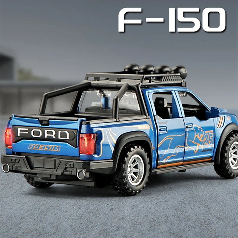 1:32 Ford Raptor F150 Alloy Pickup Car Model Diecasts Metal Toy Off-road Vehicles Car Model Collection Sound and Light Kids Gift