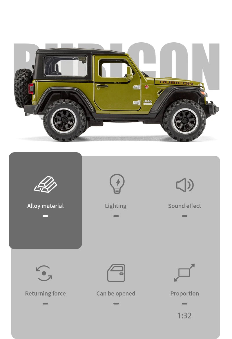 Off-Road 7 Door for Wrangler Diecast Toy Car Model, 1/32 Scale Metal Alloy Vehicle for Kids Boys Girls Adults, Doors Open, Light