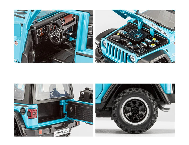 Off-Road 7 Door for Wrangler Diecast Toy Car Model, 1/32 Scale Metal Alloy Vehicle for Kids Boys Girls Adults, Doors Open, Light