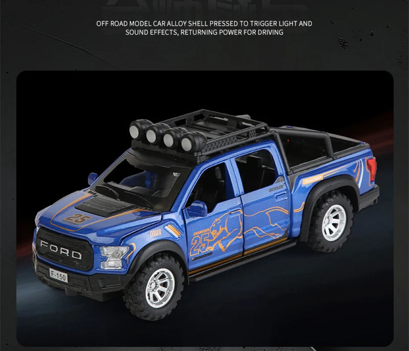 1:32 Ford Raptor F150 Alloy Pickup Car Model Diecasts Metal Toy Off-road Vehicles Car Model Collection Sound and Light Kids Gift