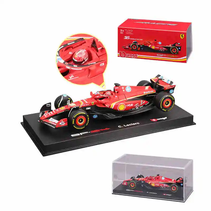 Bburago 1:43 Ferrari SF24 F1 Modelo de coche 2024 Temporada 16 # Leclerc 55 # Regalo de juguete de carreras de fórmula fundido a presión de vehículo de lujo de aleación Sainz