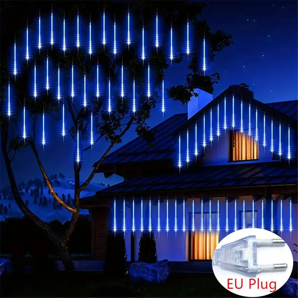 Navidad 2025 enchufe de la UE luces LED de lluvia de meteoritos caída de lluvia guirnalda de luces de hadas para decoración de Patio de fiesta de vacaciones