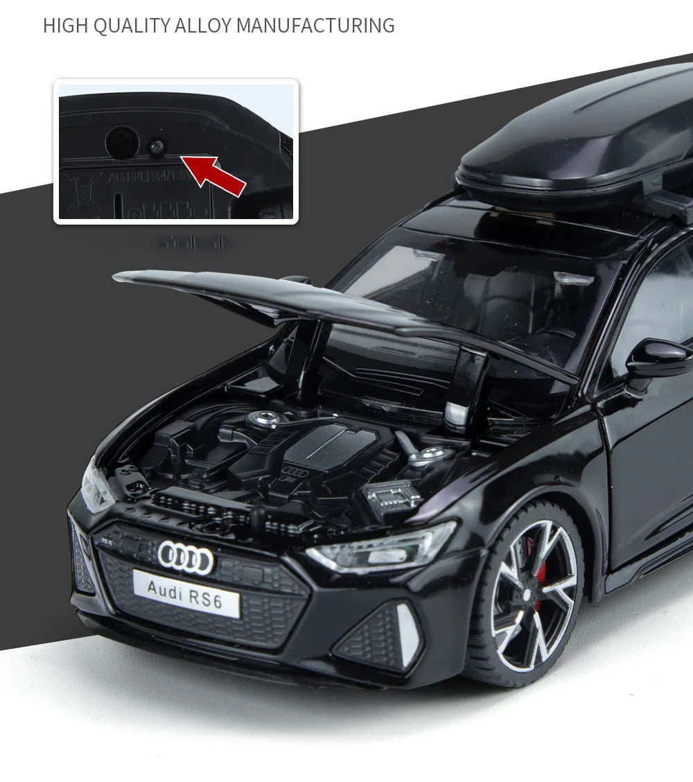 1/32 Audi RS6 Toy Car Model with Sound Light Doors Opened Alloy Diecast Model Vehicle Collection Toy for Boy Adult Festival Gift