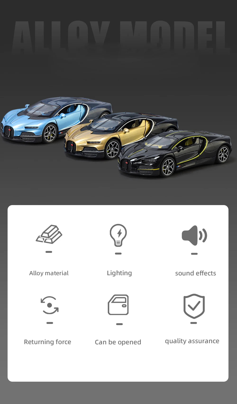 1:32 Bugatti Tourbillon V16 supercoche de aleación de Metal modelo fundido a presión juguetes para niños Mini colección GT pasatiempos regalos de cumpleaños niño