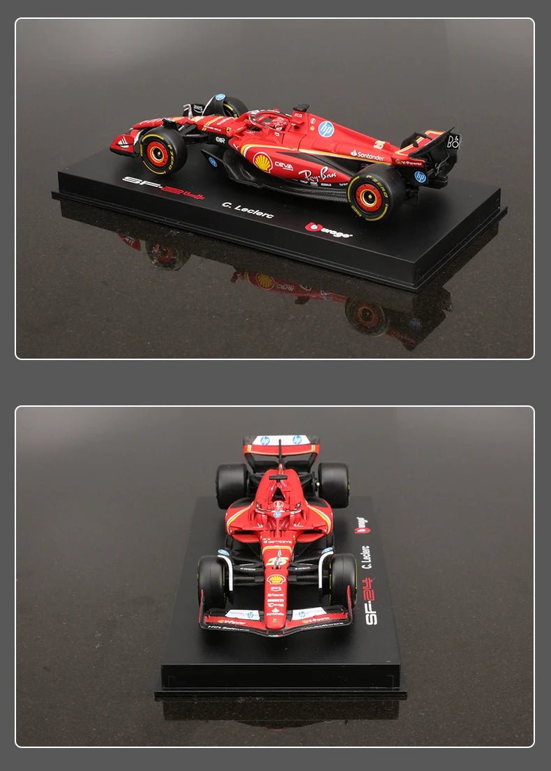 Bburago 1:43 Ferrari SF24 F1 Modelo de coche 2024 Temporada 16 #   Leclerc 55 #   Regalo de juguete de carreras de fórmula fundido a presión de vehículo de lujo de aleación Sainz