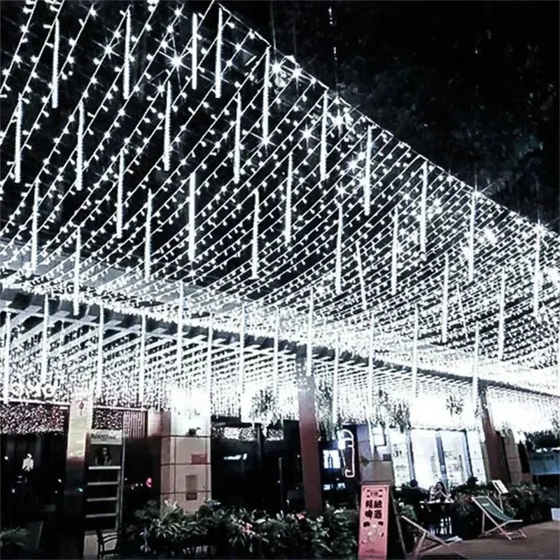 Navidad 2025 LED Solar lluvia de meteoros luz de lluvia caída gota de lluvia guirnalda de luces para fiesta Patio decoración navideña