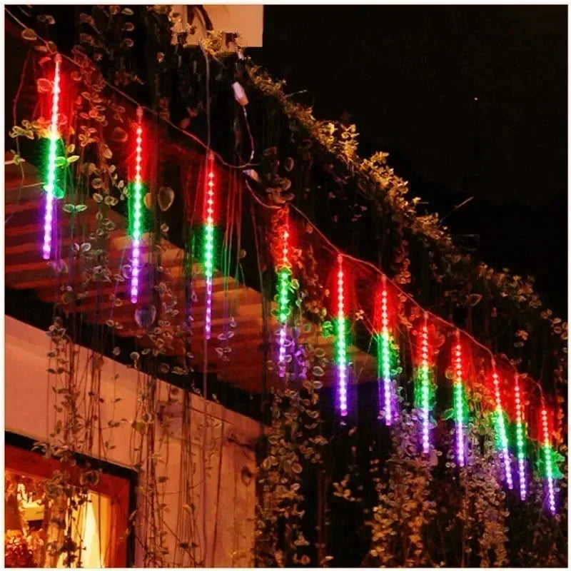 Navidad 2025 LED Solar lluvia de meteoros luz de lluvia caída gota de lluvia guirnalda de luces para fiesta Patio decoración navideña