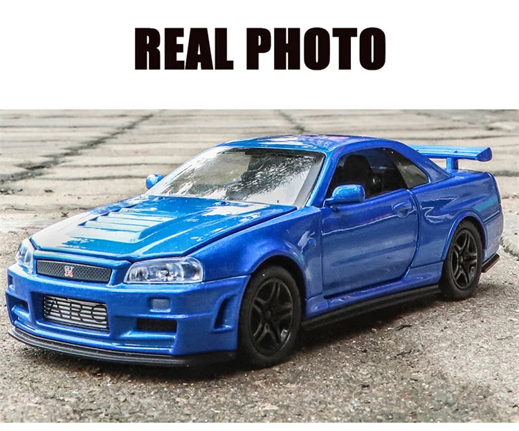 1:32 GTR R34 SKYLINE Fast Alloy Simulation Car Model Diecasts & Toy Vehicles And Furious Cars Decoration Toys For Children Boy
