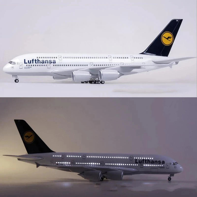 Modelo de avión de 46CM, escala 1/160, 380 A380, Lufthansa, modelo de línea aérea con luz y rueda, avión de resina de plástico fundido a presión, juguete para coleccionar