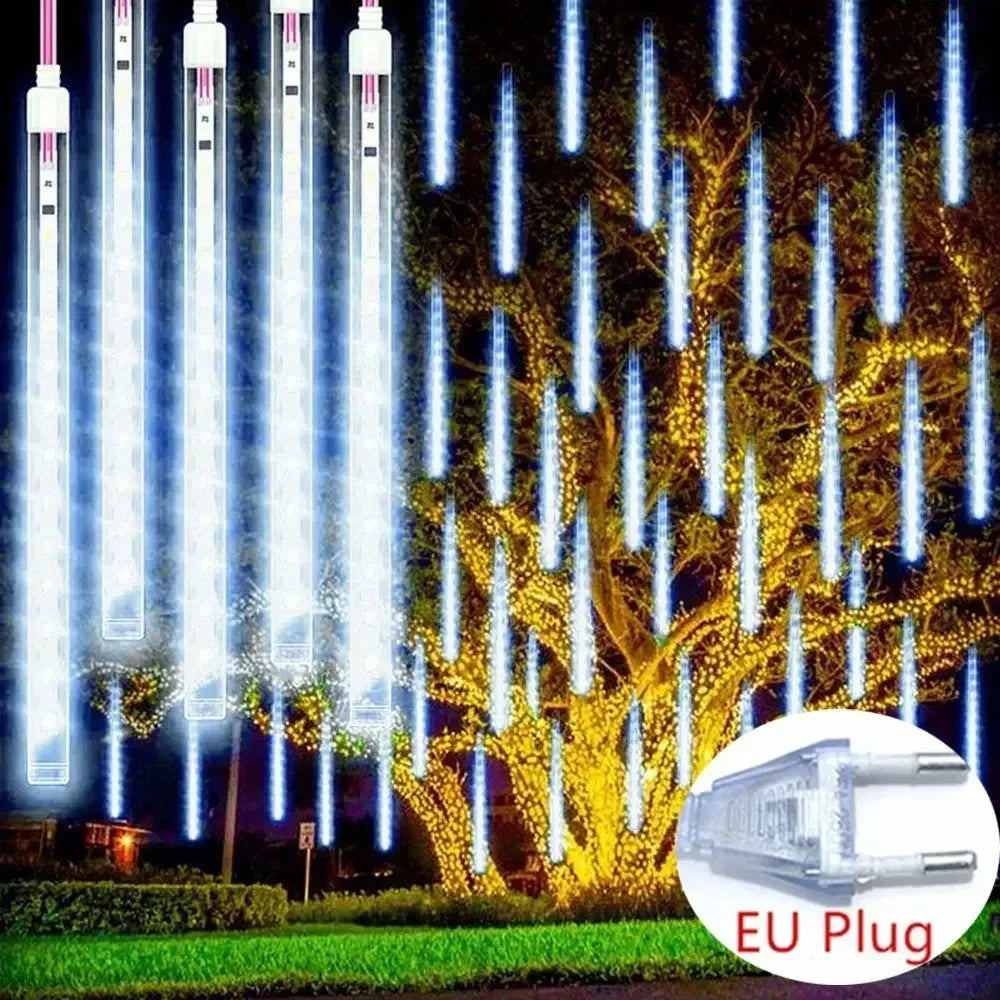 Navidad 2025 enchufe de la UE luces LED de lluvia de meteoritos caída de lluvia guirnalda de luces de hadas para decoración de Patio de fiesta de vacaciones