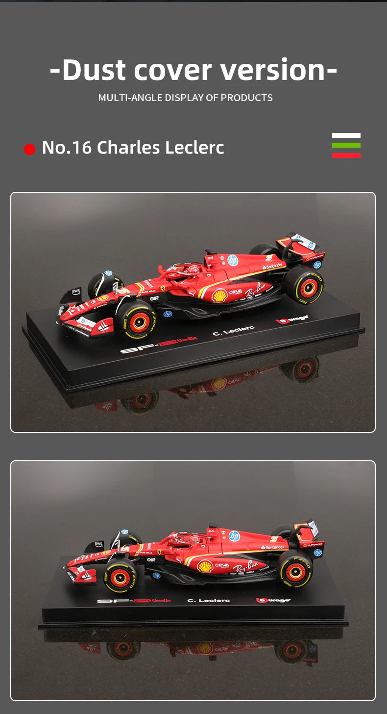 Bburago 1:43 Ferrari SF24 F1 Modelo de coche 2024 Temporada 16 #   Leclerc 55 #   Regalo de juguete de carreras de fórmula fundido a presión de vehículo de lujo de aleación Sainz