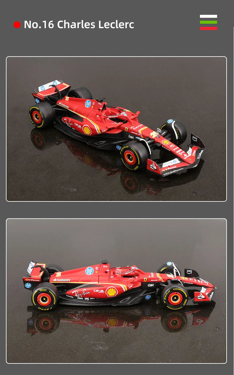 Bburago 1:43 Ferrari SF24 F1 Modelo de coche 2024 Temporada 16 #   Leclerc 55 #   Regalo de juguete de carreras de fórmula fundido a presión de vehículo de lujo de aleación Sainz