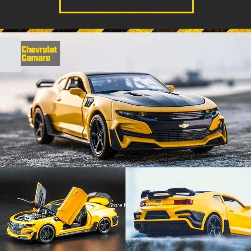 Escala 1/32 Camaro juguetes modelo de coche aleación de Metal fundido a presión con 4 puertas abierta sonido luz extraíble vehículo para niño colección de regalos