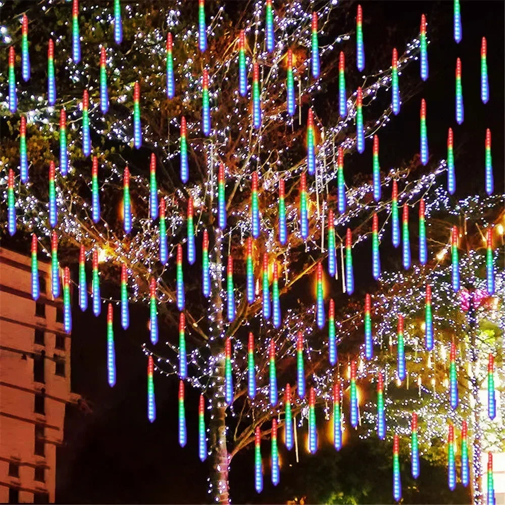 Navidad 2025 enchufe de la UE luces LED de lluvia de meteoritos caída de lluvia guirnalda de luces de hadas para vacaciones Navidad fiesta Patio decoración
