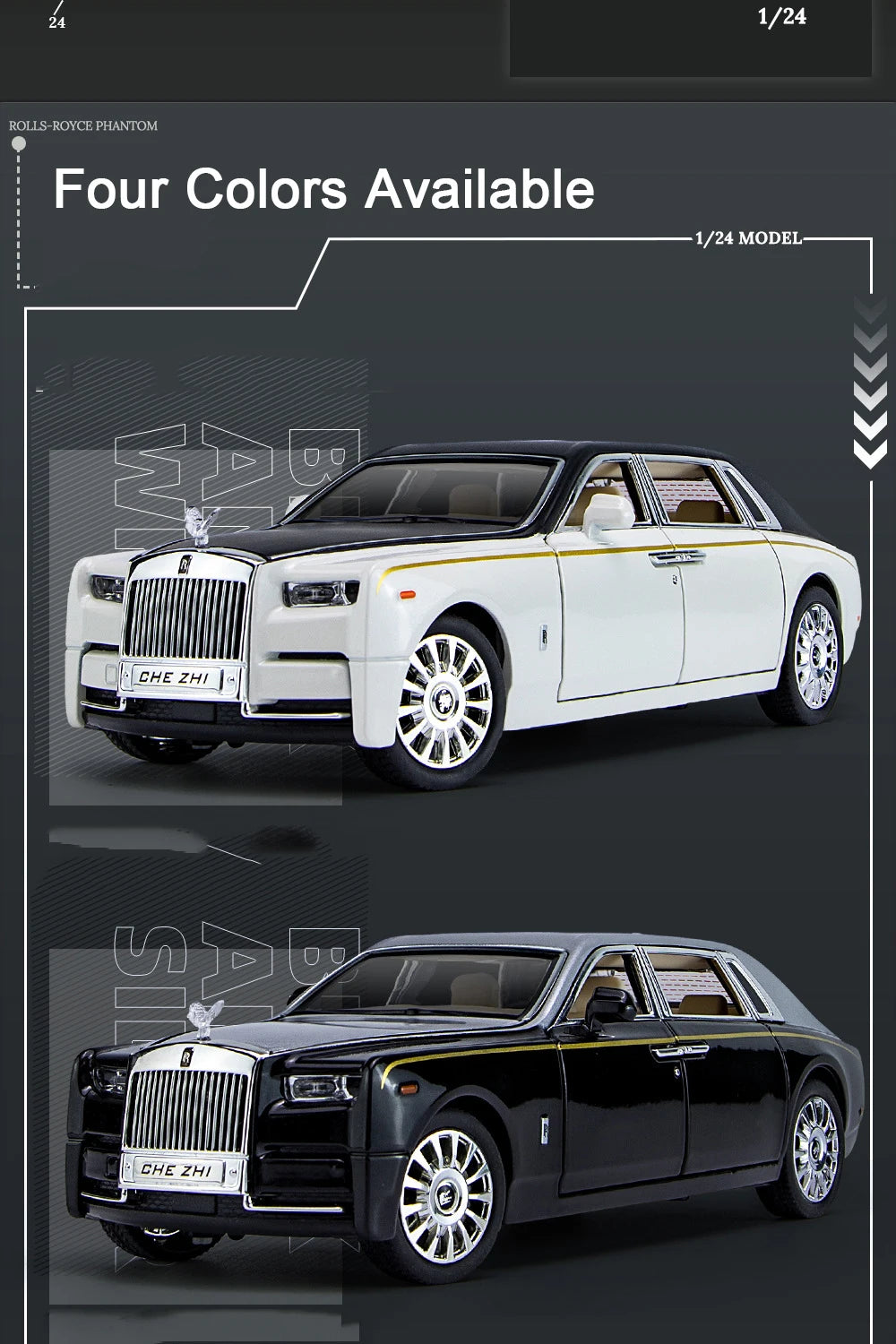 1/24 Rolls Royce Phantom Diecast Toy Cars Model Simulated Pull Back Limousine Zinc Alloy Metal Toy Car for Kids Gifts Collection
