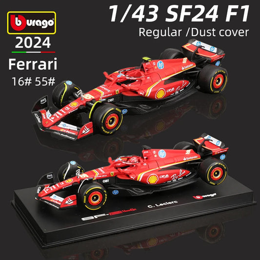 Bburago 1:43 Ferrari SF24 F1 Modelo de coche 2024 Temporada 16 #   Leclerc 55 #   Regalo de juguete de carreras de fórmula fundido a presión de vehículo de lujo de aleación Sainz
