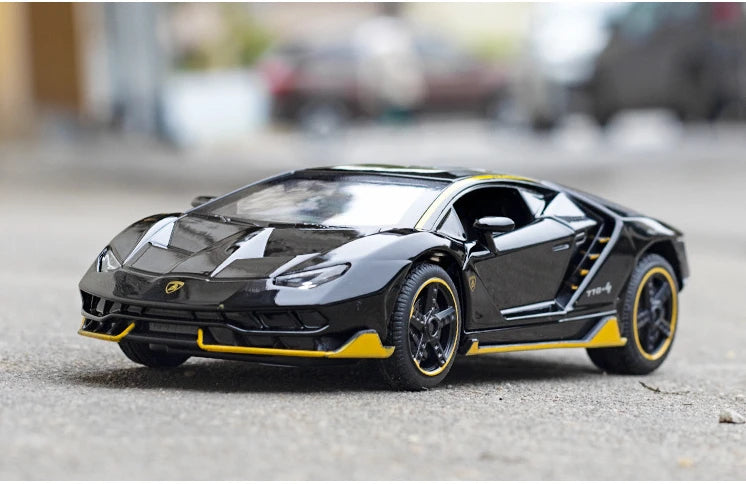 Coches de juguete para niños, modelo de coches fundidos a escala Lambor LP770, coches de aleación, regalo para niños, luz trasera, música, coche para niños, 1/32