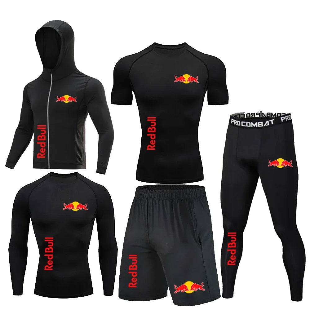 Ropa deportiva Red Bull, trajes de Fitness, conjunto de 5 piezas, ropa deportiva de compresión informal, ropa deportiva para correr, conjuntos deportivos