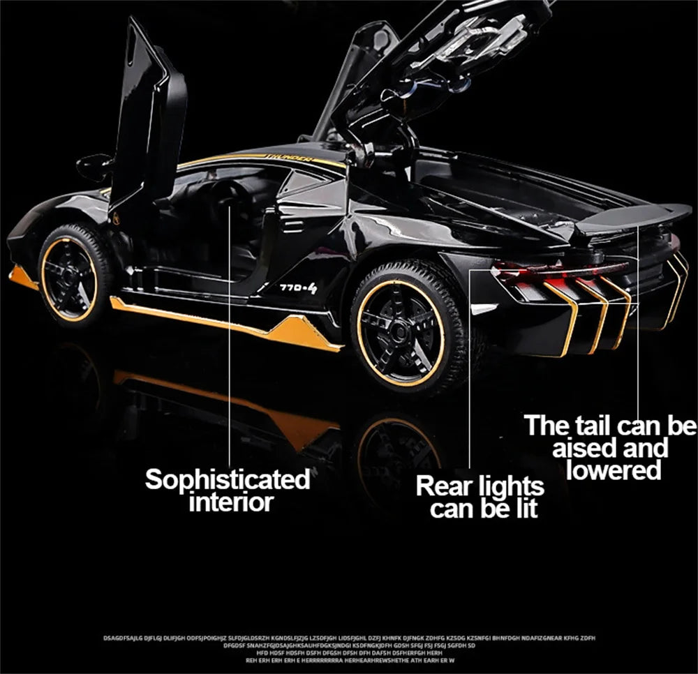 Coches de juguete para niños, modelo de coches fundidos a escala Lambor LP770, coches de aleación, regalo para niños, luz trasera, música, coche para niños, 1/32