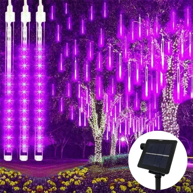 Navidad 2025 LED Solar lluvia de meteoros luz de lluvia caída gota de lluvia guirnalda de luces para fiesta Patio decoración navideña