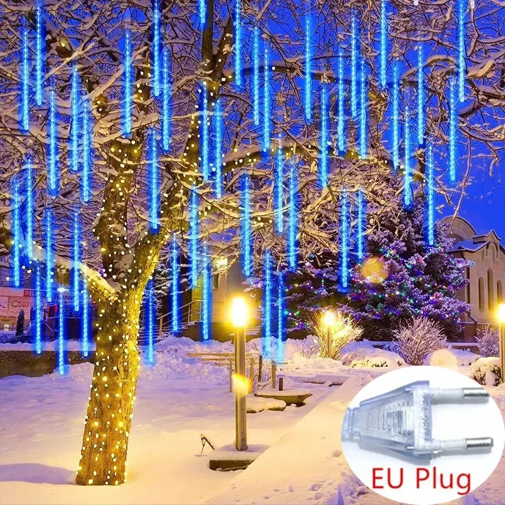 Navidad 2025 enchufe de la UE luces LED de lluvia de meteoritos caída de lluvia guirnalda de luces de hadas para decoración de Patio de fiesta de vacaciones
