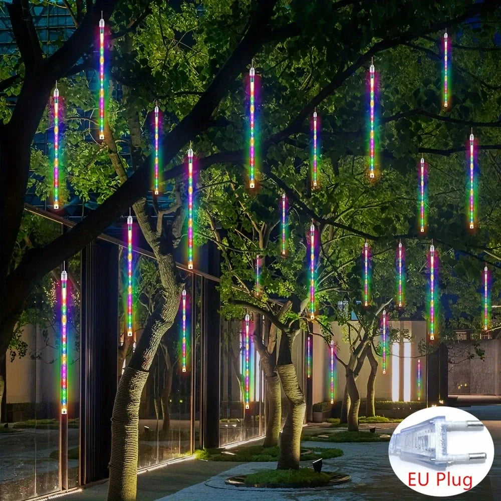 Navidad 2025 enchufe de la UE luces LED de lluvia de meteoritos caída de lluvia guirnalda de luces de hadas para vacaciones Navidad fiesta Patio decoración