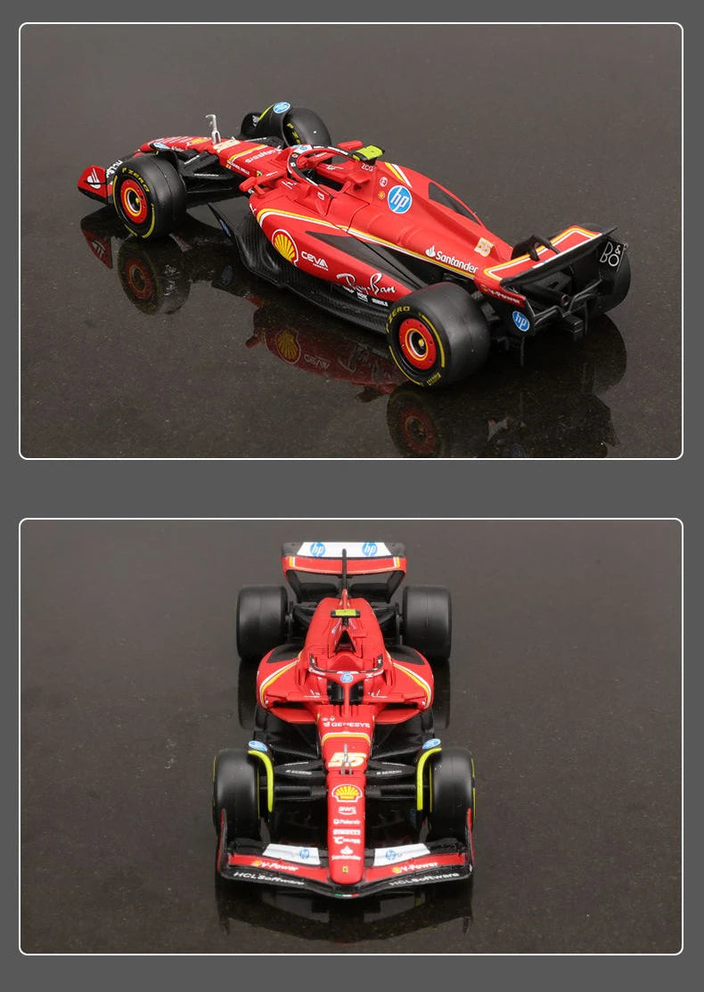 Bburago 1:43 Ferrari SF24 F1 Modelo de coche 2024 Temporada 16 #   Leclerc 55 #   Regalo de juguete de carreras de fórmula fundido a presión de vehículo de lujo de aleación Sainz