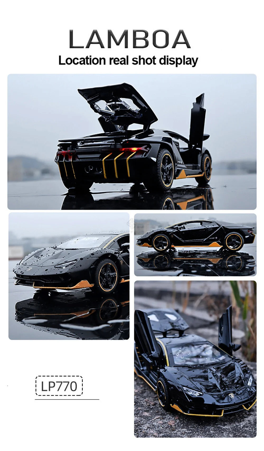 Coches de juguete para niños, modelo de coches fundidos a escala Lambor LP770, coches de aleación, regalo para niños, luz trasera, música, coche para niños, 1/32