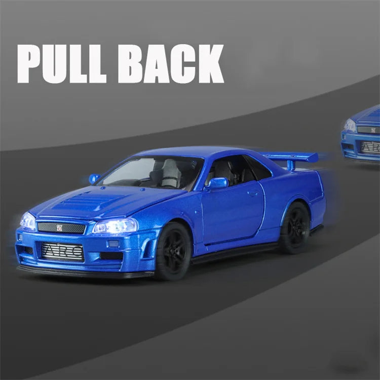 1:32 GTR R34 SKYLINE Fast Alloy Simulation Car Model Diecasts & Toy Vehicles And Furious Cars Decoration Toys For Children Boy