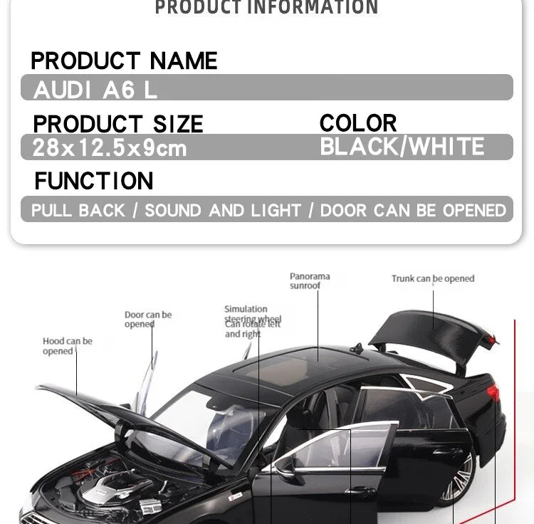 1:18 AUDI A6L Large Alloy Metal Diecast Car Model Sound & Light Collect Ornaments Decorate Gift For Boyfriend Present Birthday