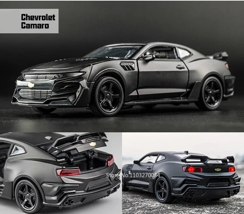 Escala 1/32 Camaro juguetes modelo de coche aleación de Metal fundido a presión con 4 puertas abierta sonido luz extraíble vehículo para niño colección de regalos