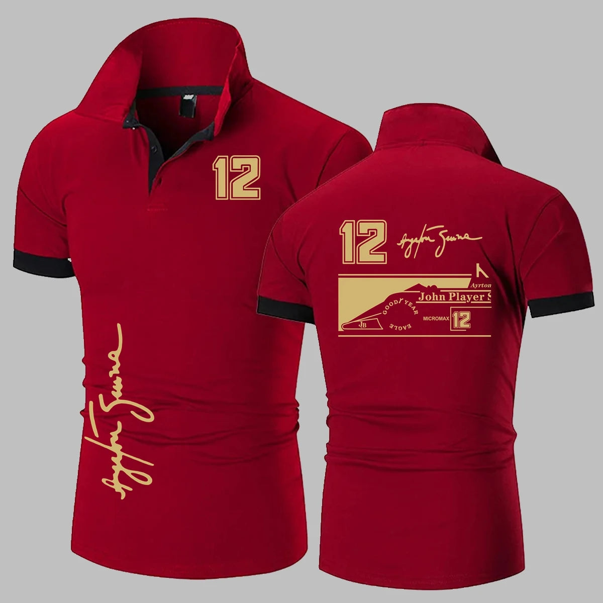 Ayrton Senna Jps Tribute Polo camisa 12 firma F1 coche hombres Polos camisa hombres manga corta Polos moda hombres Polo camiseta