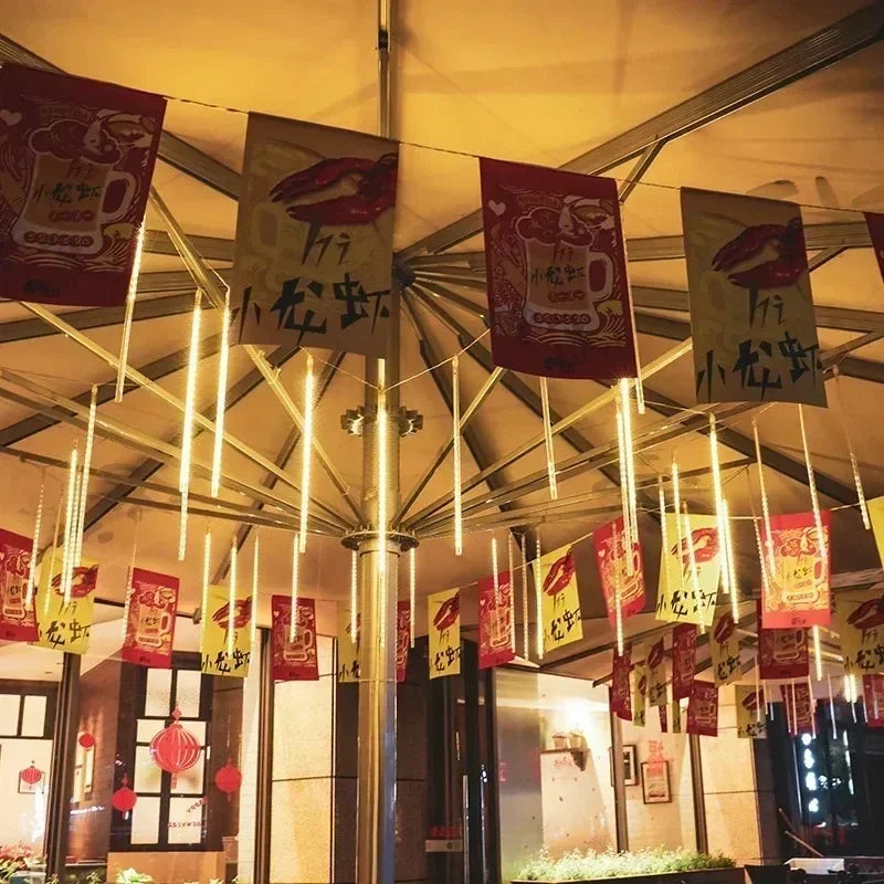 Navidad 2025 LED Solar lluvia de meteoros luz de lluvia caída gota de lluvia guirnalda de luces para fiesta Patio decoración navideña