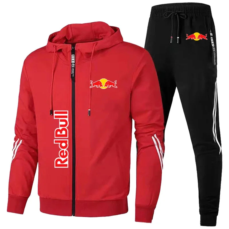 2025 Nueva chaqueta deportiva Red Bull, traje con capucha para hombre, estampado de logotipo Red Bull, chaqueta deportiva para ocio al aire libre, conjuntos de ropa Red Bull